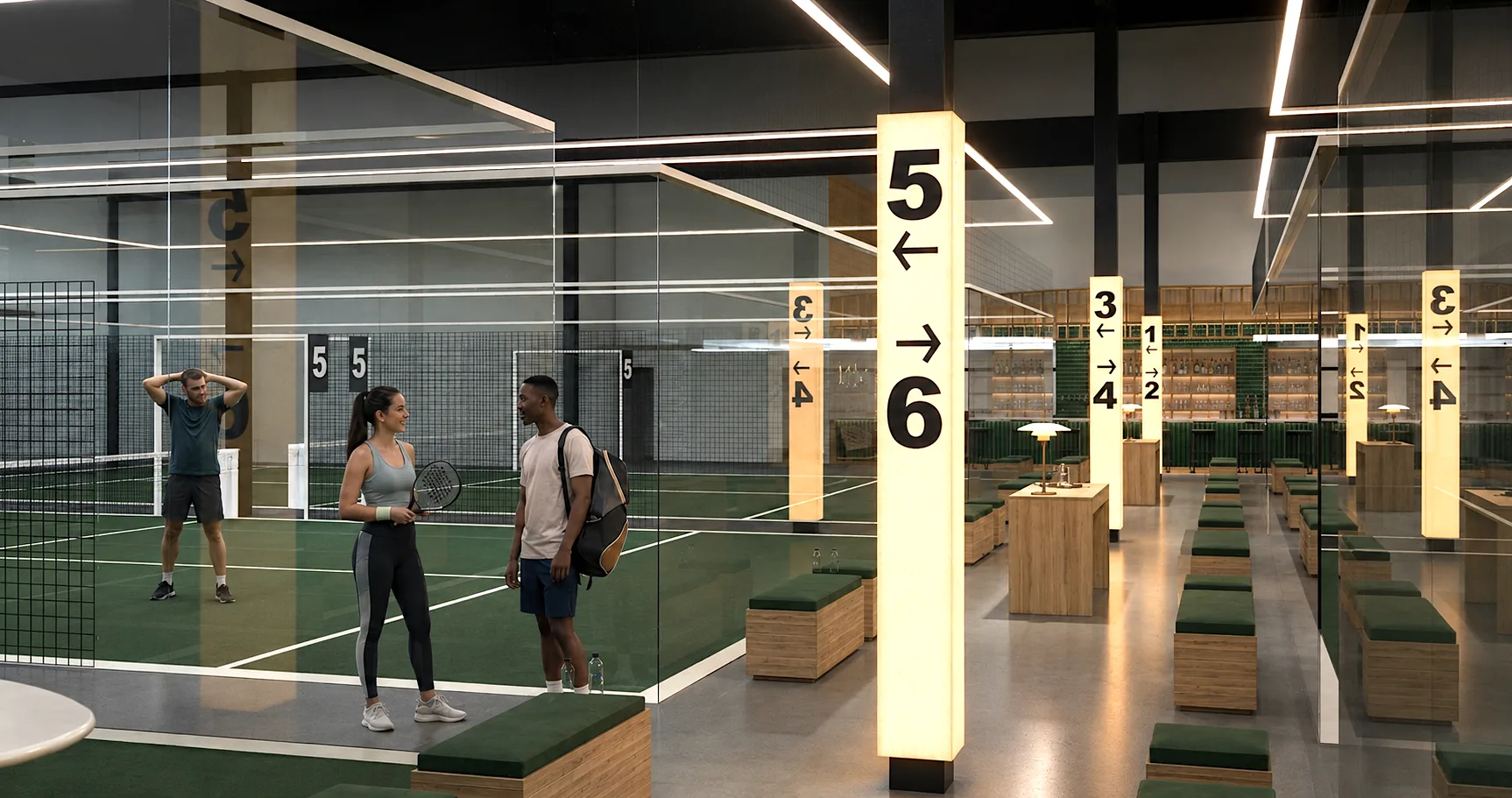 Padel courts under club lighting
